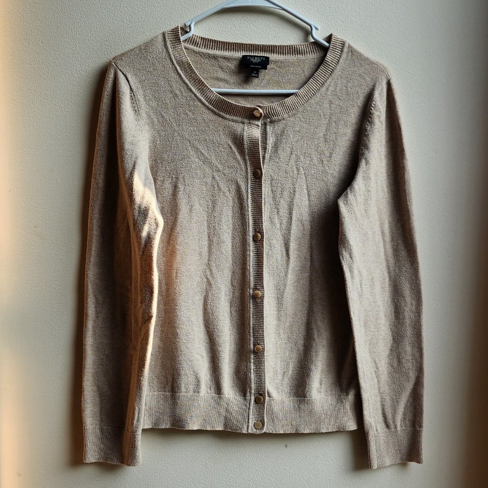 Talbots Tan PIMA Cotton Cardigan Size Petite Medium